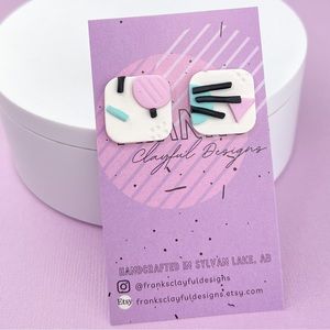 Memphis Pattern Handmade Polymer Clay Jewelry Statement Stud Earrings